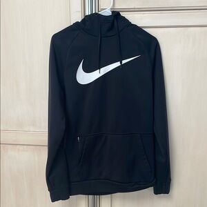 Nike Black Hoodie with White Swoosh and Zippered Pocket